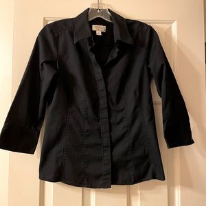 Talbots Petite Black Button Down Shirt  - 100% Cotton - Size 6P